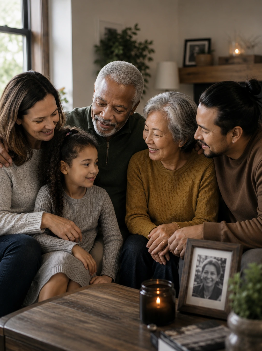 Multiracial family gathered together — memorial and life celebration support
