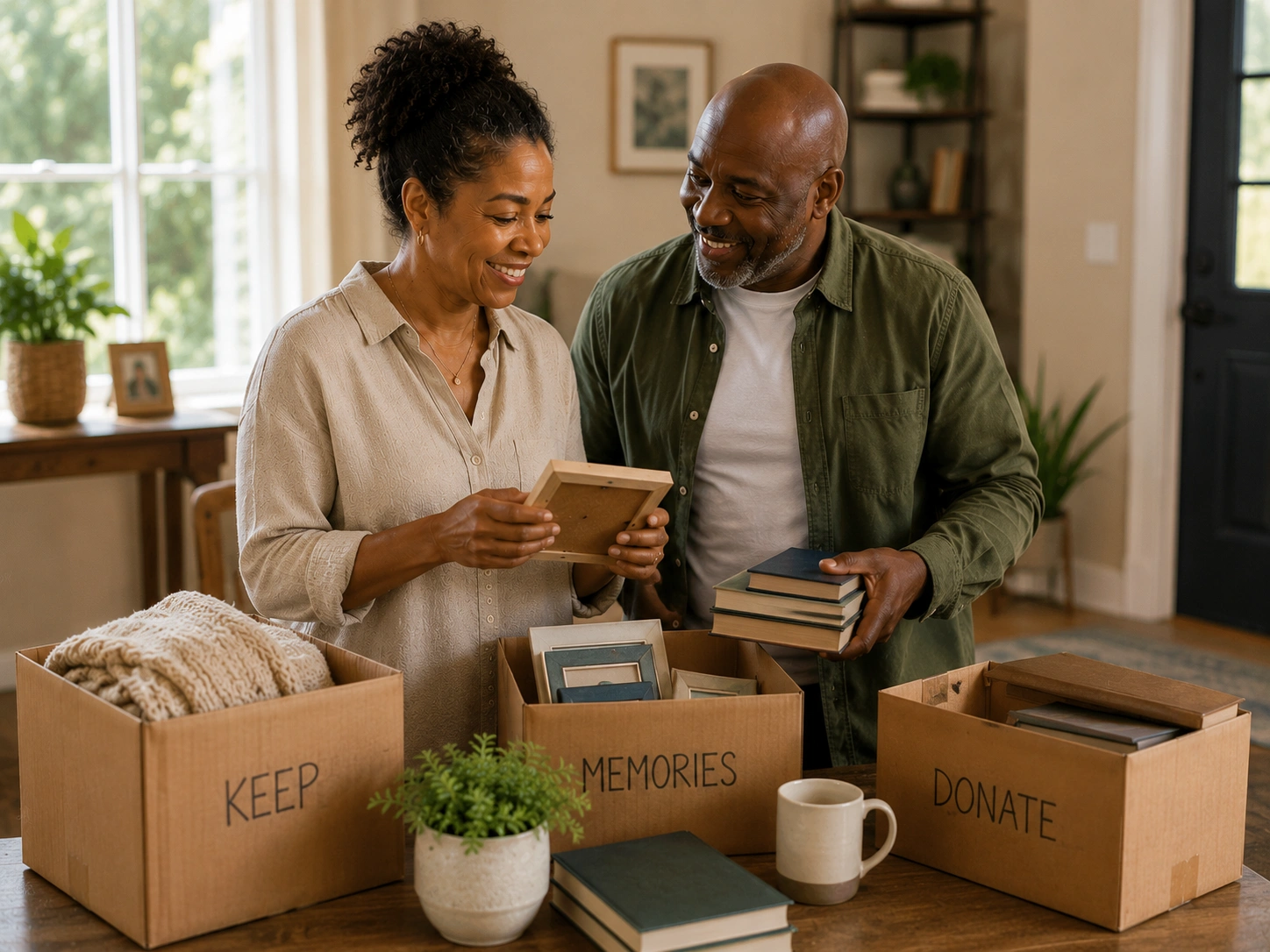 Family helping with downsizing and moving